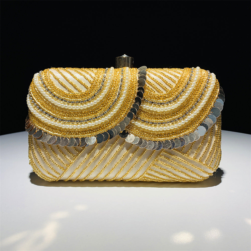 Golden Sequence Embroidery Beaded Party Bag Clutch Handbag