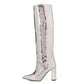 <tc>Silver Croc Printed Chunky Heel Knee High Boots</tc>