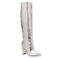 <tc>Silver Croc Printed Chunky Heel Knee High Boots</tc>