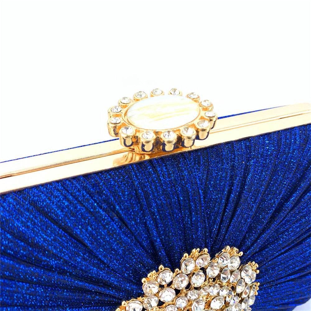 Ruffle party clutch handbag with silver glitter and rhinestones