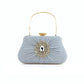 Ruffle party clutch handbag with silver glitter and rhinestones