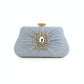 Ruffle party clutch handbag with silver glitter and rhinestones