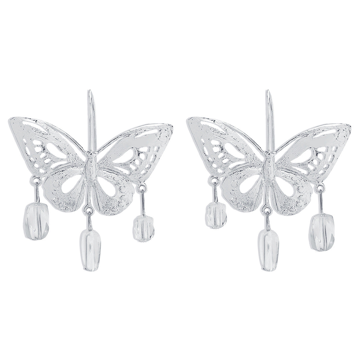 Silver hollow-out butterfly pendant earrings