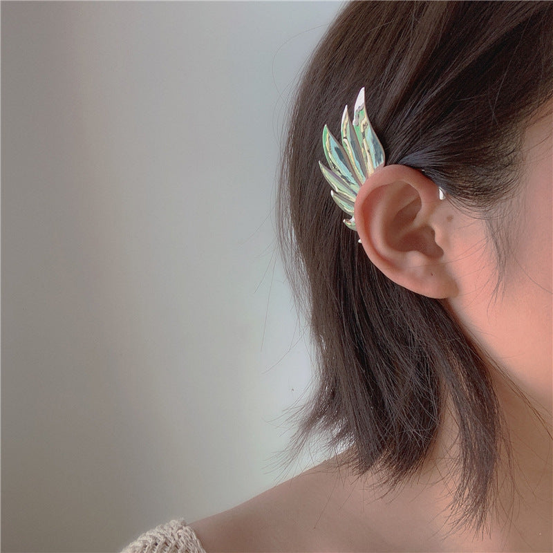 silver punk style wing earrings