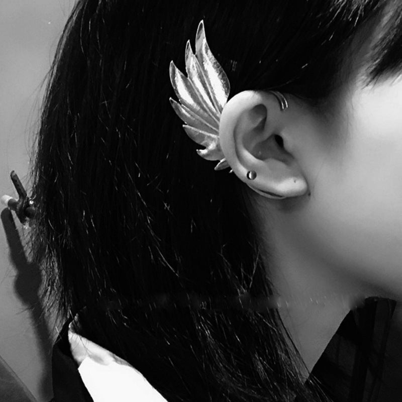 silver punk style wing earrings