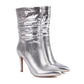 Silver Python Pointed Toe Stiletto Heel Ankle Boots Slouch Bootie