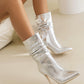 Silver Python Pointed Toe Stiletto Heel Ankle Boots Slouch Bootie