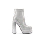 Silver Rhinestone Frame Platform Square Toe Chunky Heel Ankle Booties