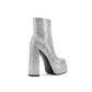 Silver Rhinestone Frame Platform Square Toe Chunky Heel Ankle Booties