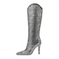 Silver Rhinestone Stiletto Heel Knee-High Boots