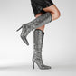 Silver Rhinestone Stiletto Heel Knee-High Boots