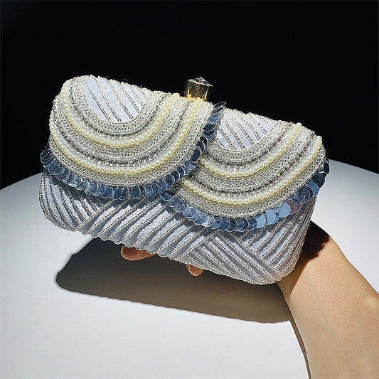 Silver Sequence Embroidery Beaded Party Bag Clutch Handbag