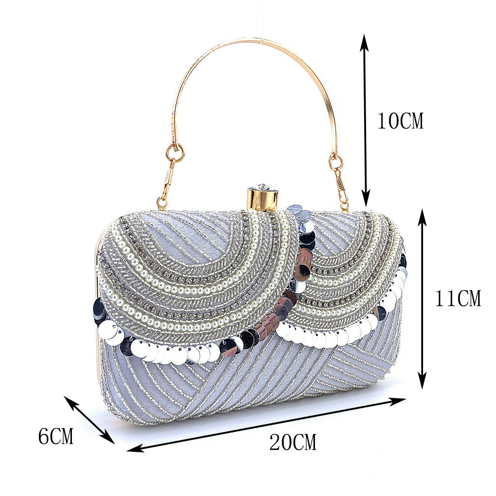 Silver Sequence Embroidery Beaded Party Bag Clutch Handbag