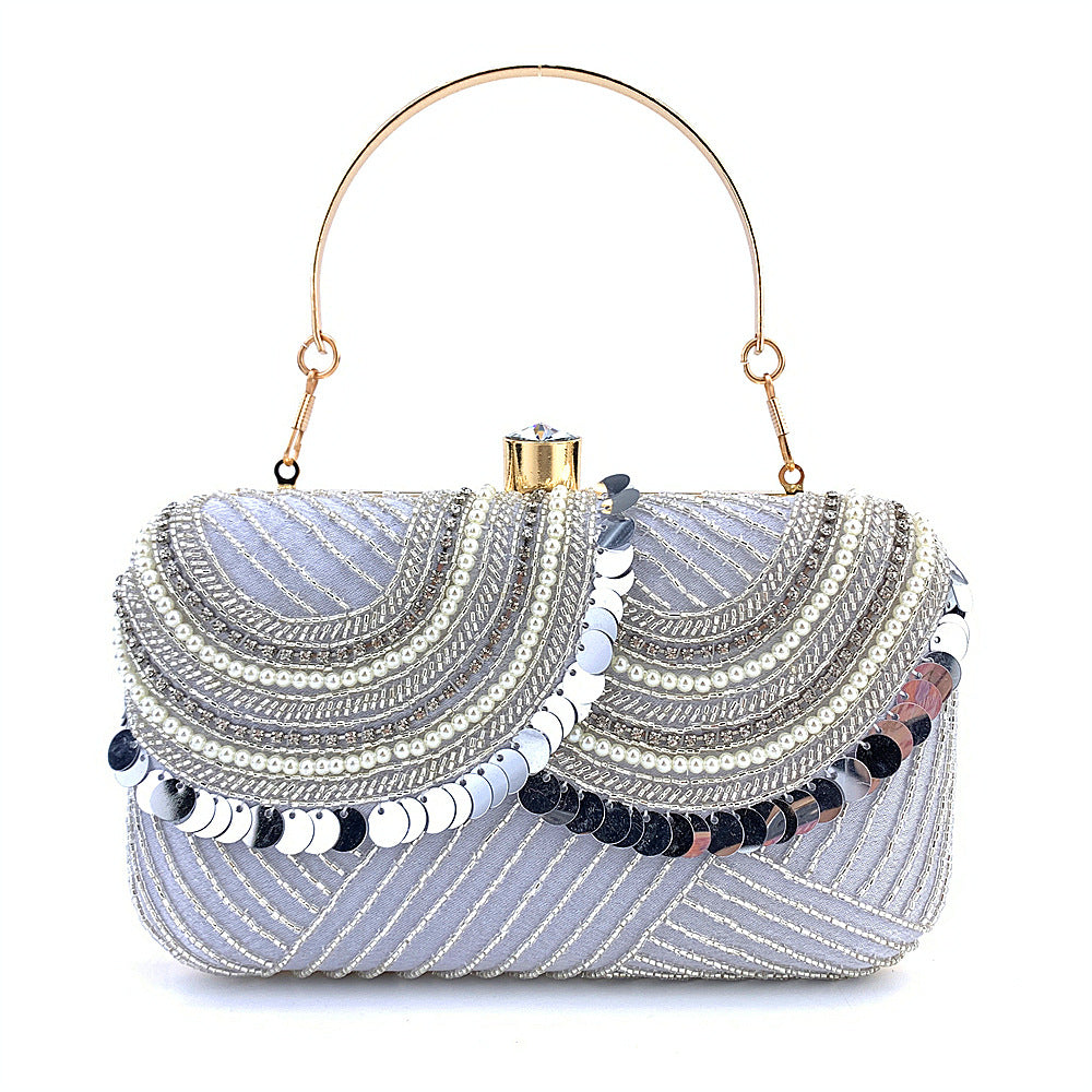 Silver Sequence Embroidery Beaded Party Bag Clutch Handbag