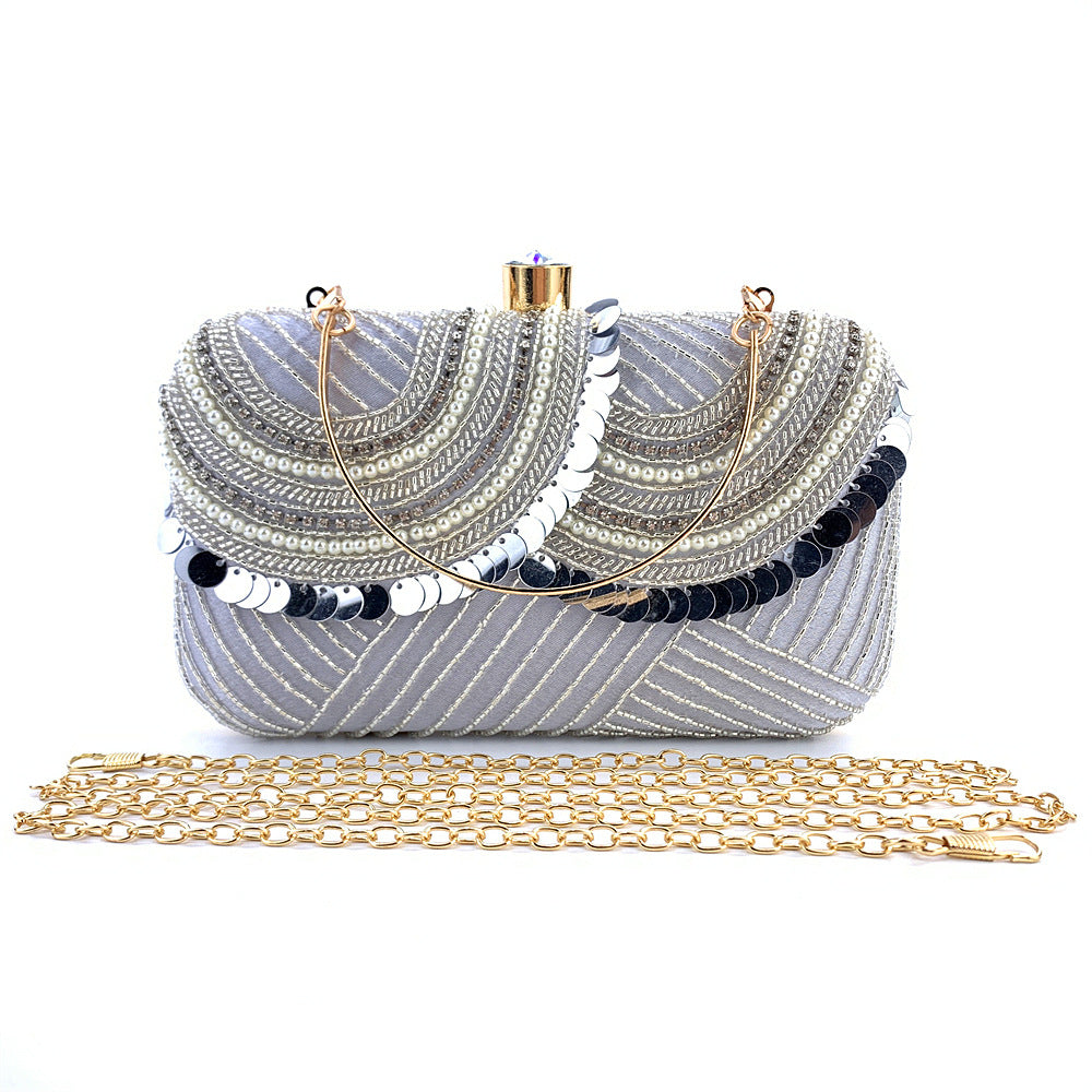 Silver Sequence Embroidery Beaded Party Bag Clutch Handbag