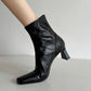 Leather square-toe low-heel ankle boots