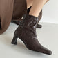 Leather square-toe low-heel ankle boots