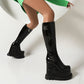 Star Black Platform Wedge Heel Knee-High Boots