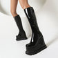 Star Black Platform Wedge Heel Knee-High Boots