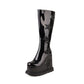 Star Black Platform Wedge Heel Knee-High Boots