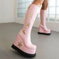 Star Pink Platform Wedge Heel Knee-High Boots