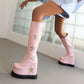 Star Pink Platform Wedge Heel Knee-High Boots