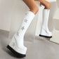 Star White Platform Wedge Heel Knee-High Boots