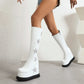 Star White Platform Wedge Heel Knee-High Boots