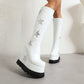 Star White Platform Wedge Heel Knee-High Boots