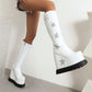 Star White Platform Wedge Heel Knee-High Boots