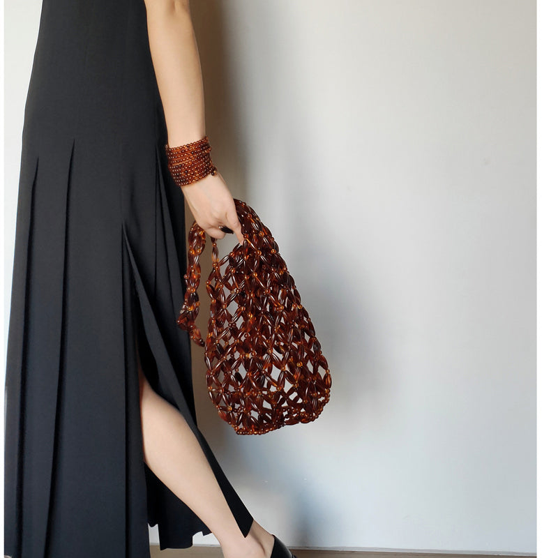 Street Style Tortoiseshell Beaded Shoulder Bag Tote