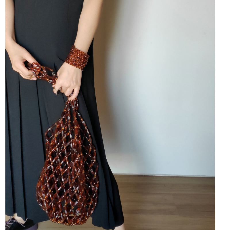 Street Style Tortoiseshell Beaded Shoulder Bag Tote