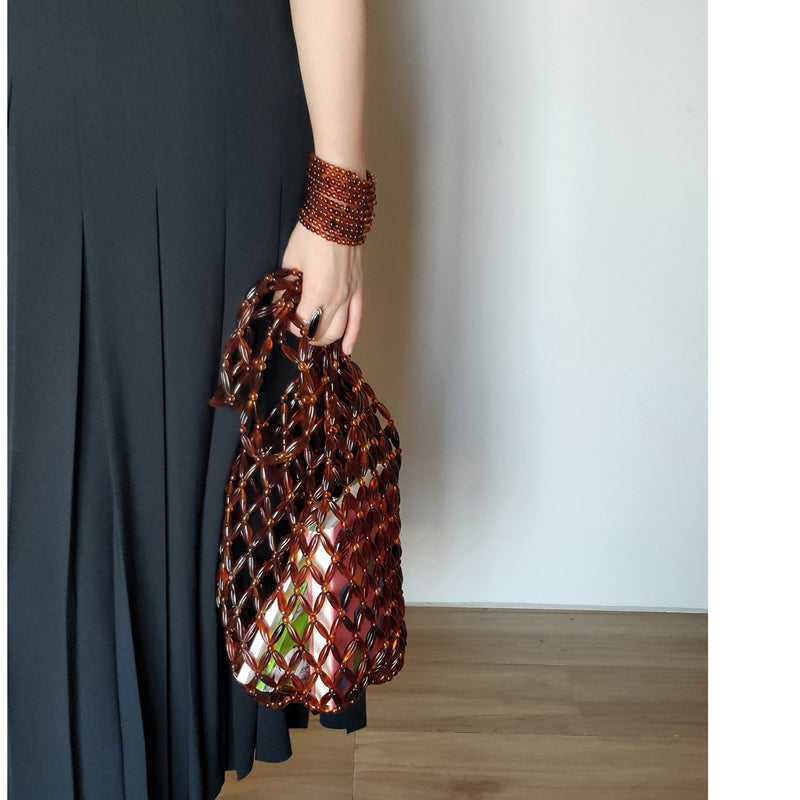 Street Style Tortoiseshell Beaded Shoulder Bag Tote