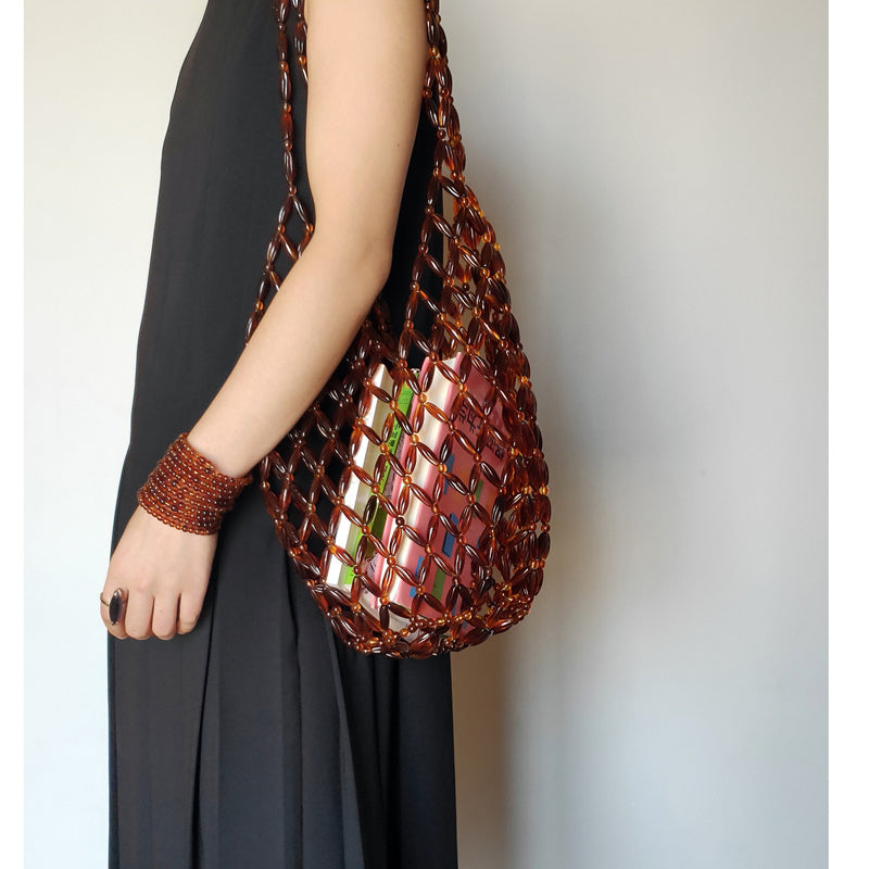 Street Style Tortoiseshell Beaded Shoulder Bag Tote