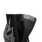 Black Suede-like Fire Pattern Rhinestone Square Toe Platform Ankle Boots