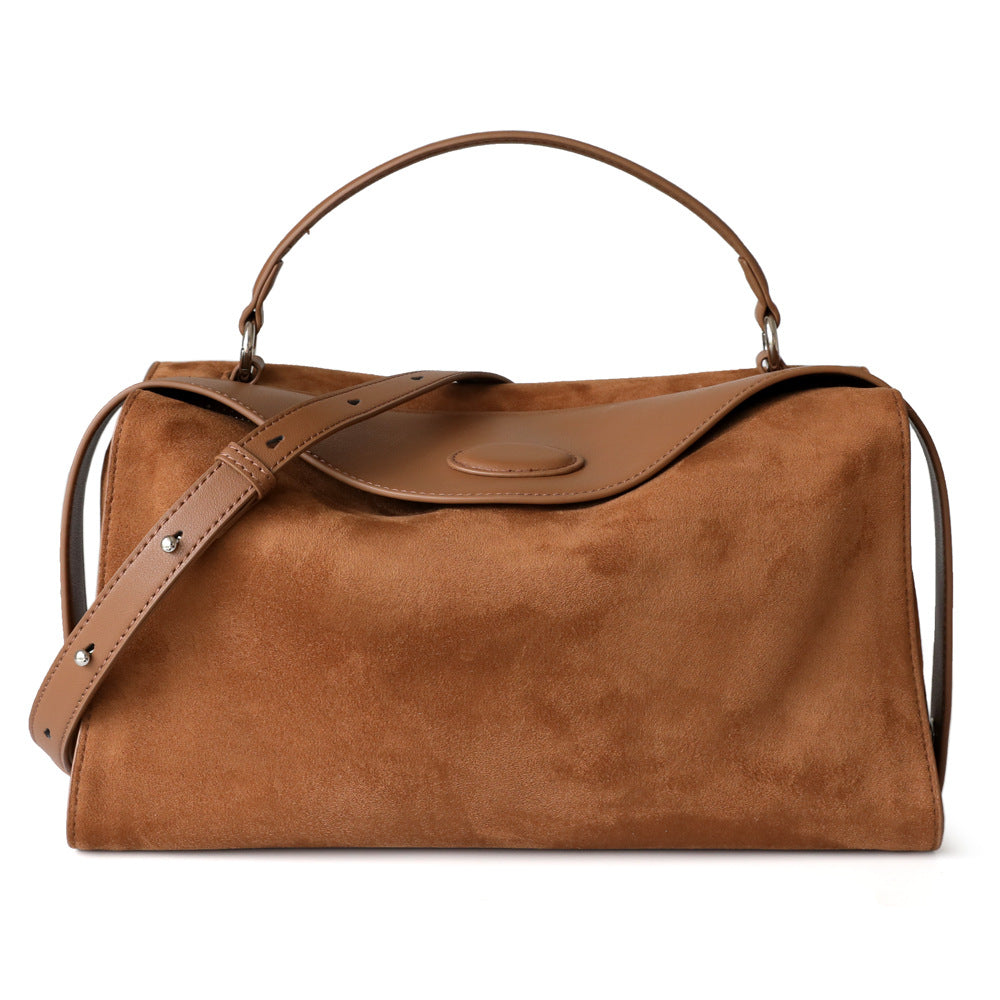 Suede Leather Zipper Handbag Shoulder Boston Bag