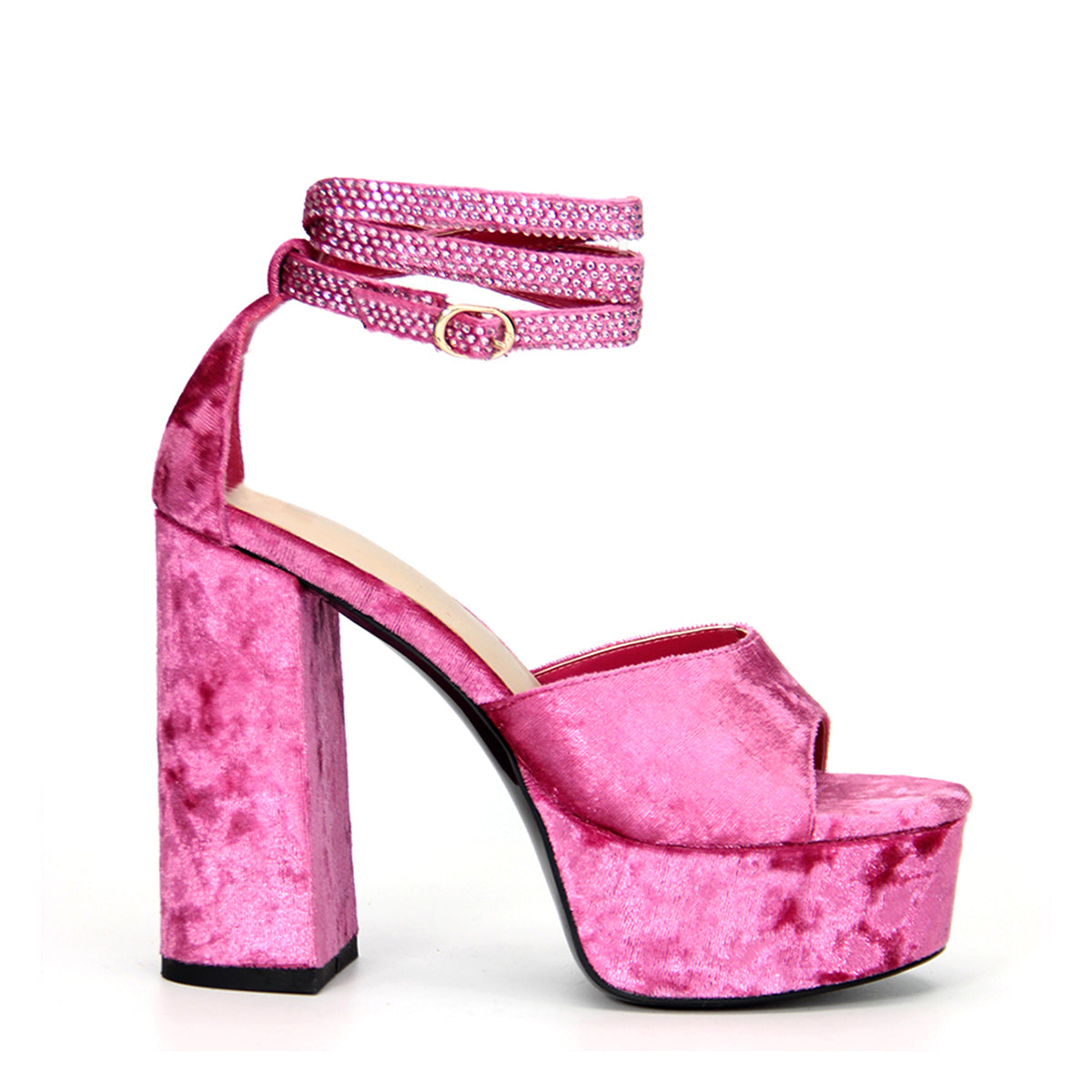 Pink Suede Open Toe Chunky Heel Platform Sandals