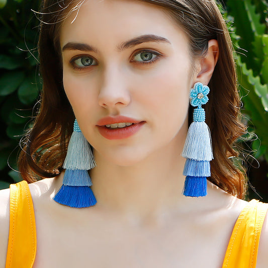 Summer Beach Trend Tassel Dangle Bohemian Earrings Beads Flower Earrings