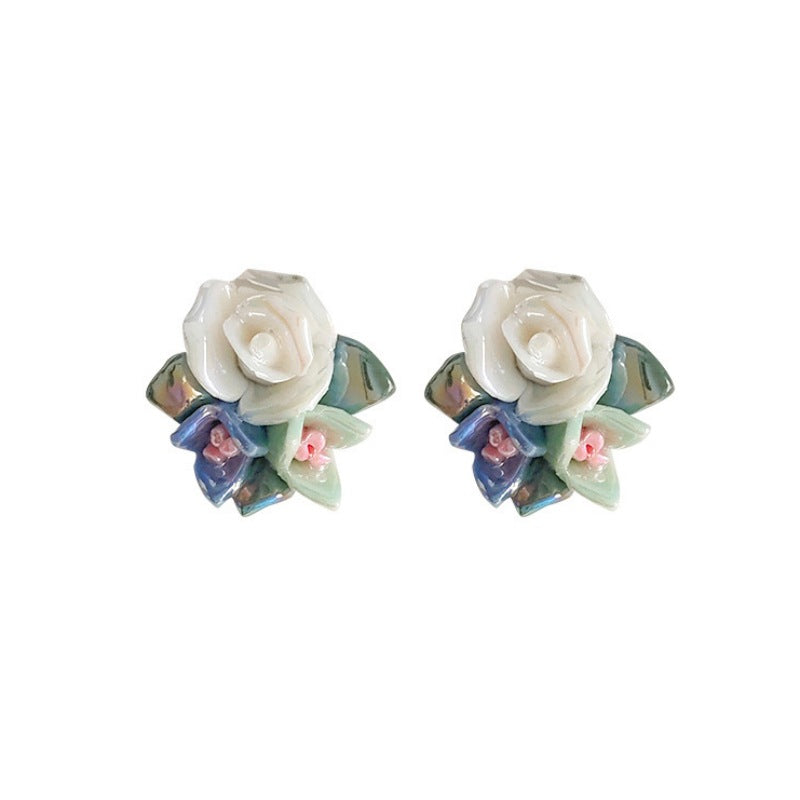 Sweet Retro Ceramic Magic Flower Stud Earrings