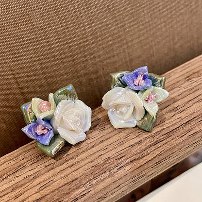 Sweet Retro Ceramic Magic Flower Stud Earrings