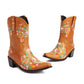 Tan embroidered floral western cowboy boots, block heel western boots