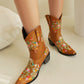 Tan embroidered floral western cowboy boots, block heel western boots