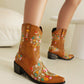 Tan embroidered floral western cowboy boots, block heel western boots