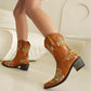 Tan embroidered floral western cowboy boots, block heel western boots