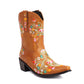 Tan embroidered floral western cowboy boots, block heel western boots