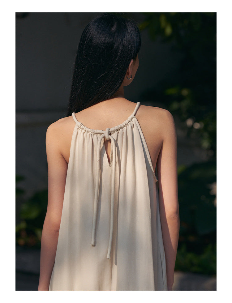 Tencel Hemp Tassel Hanging Neck Dress