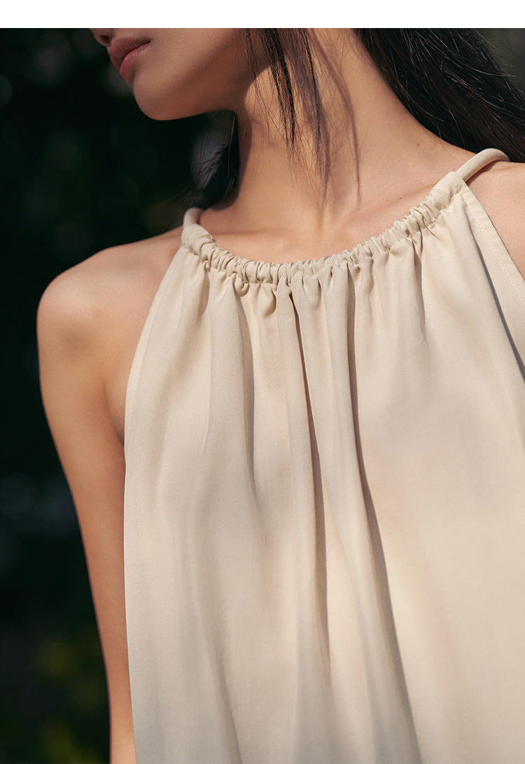 Tencel Hemp Tassel Hanging Neck Dress