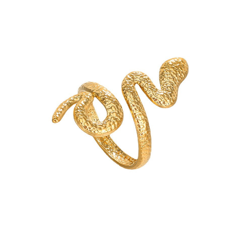 Trendy Chic Snake Shape Open Ring Retro Adjustable Stainless Steel Ring