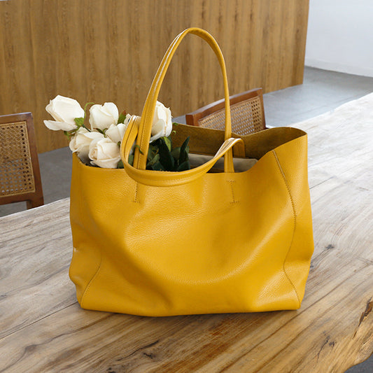 trendy soft leather tote bag