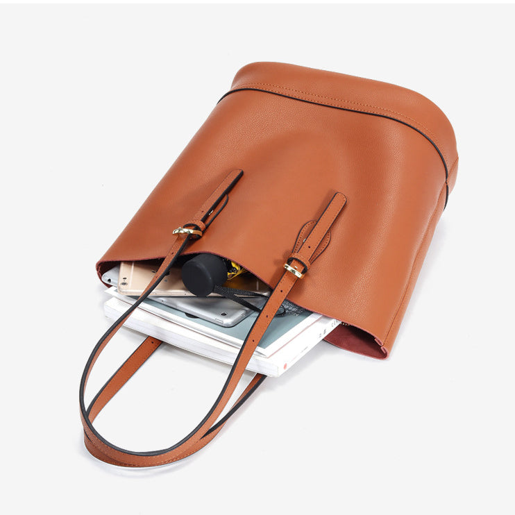 Trendy retro leather shoulder tote bucket bag